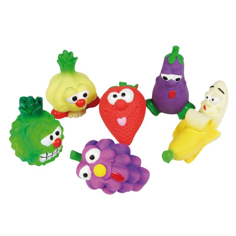 FRUTAS LATEX CON SONIDO 9-14cm (UMV 6uds.)