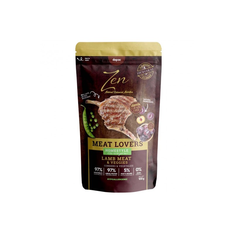 Zen pouches DOG Meat Lovers CORDERO 100gr (12 uds)