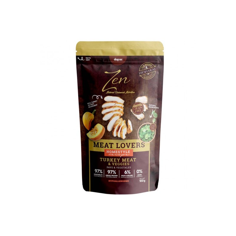 Zen pouches DOG Meat Lovers PAVO 100gr (12 uds)