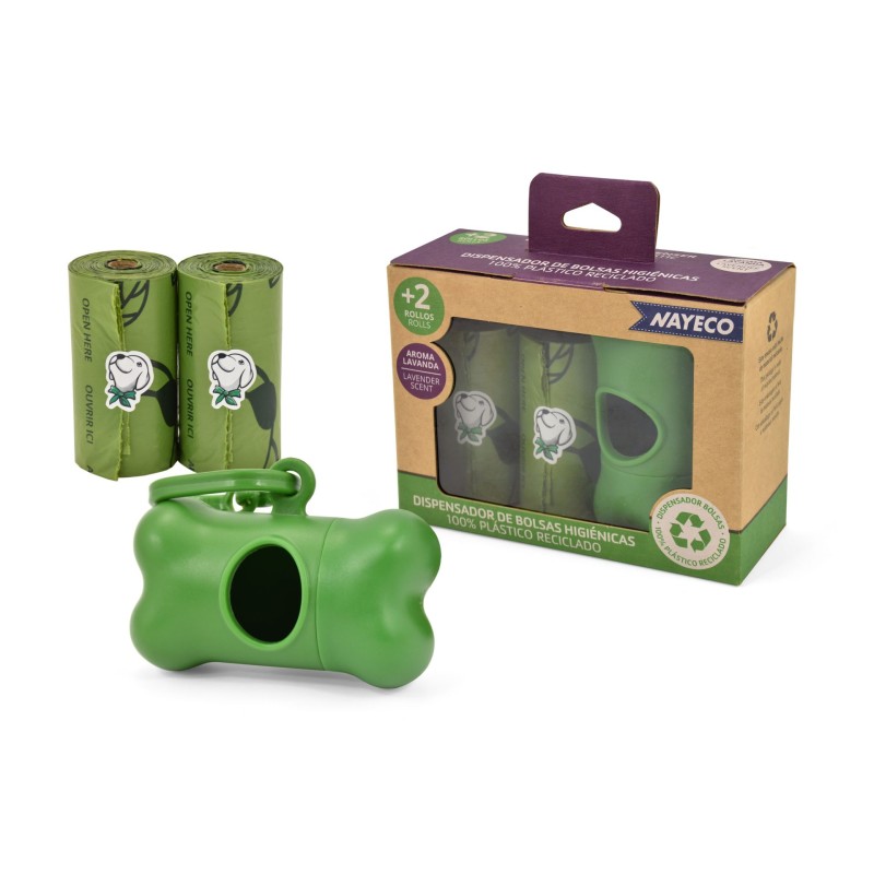 PORTABOLSAS RECLICADO+2 ROLLOS 15 BOLSAS (aroma lavanda)