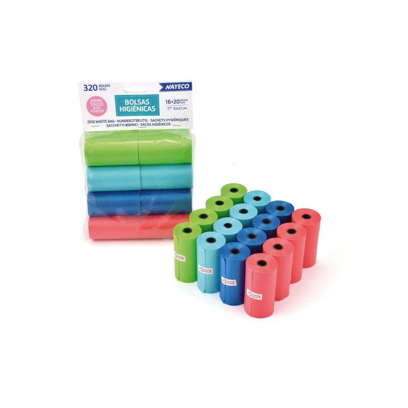 BOLSAS HIGIENICAS CON AROMA TALCO 16 ROLLOS de 20 bolsas