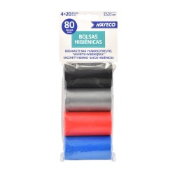 BOLSAS HIGIENICAS 4 ROLLOS de 20 bolsas NEGRO/PLATA/ROJO/AZU