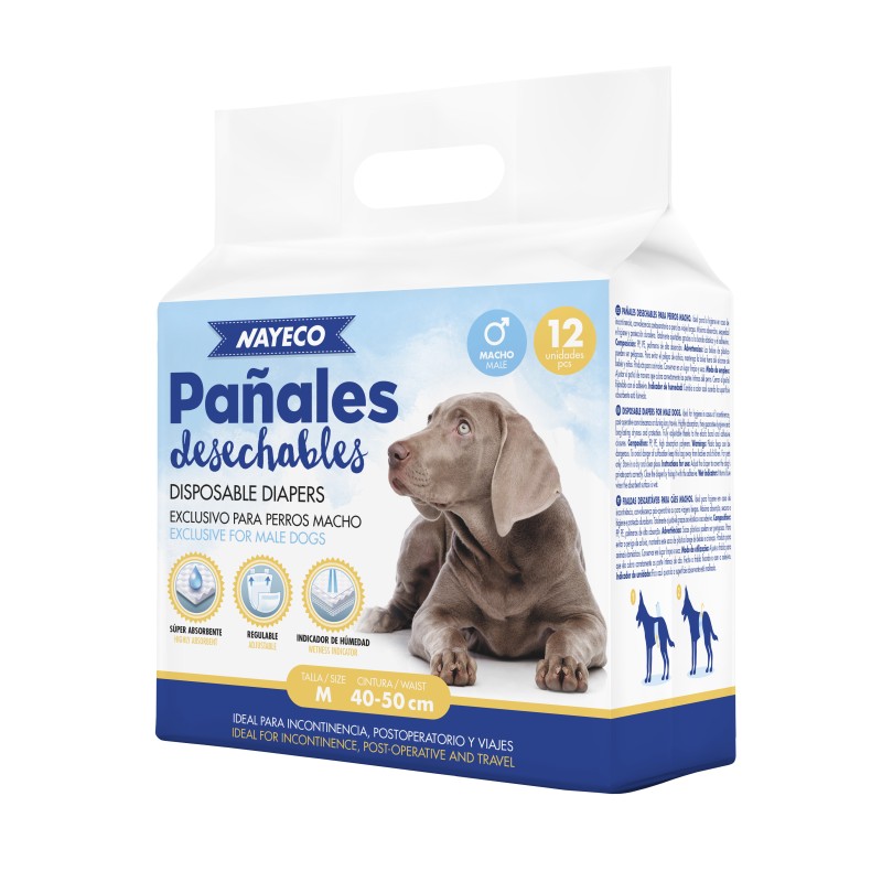 PAÑAL PARA PERRO MACHO M 12uds. (40-50cm)