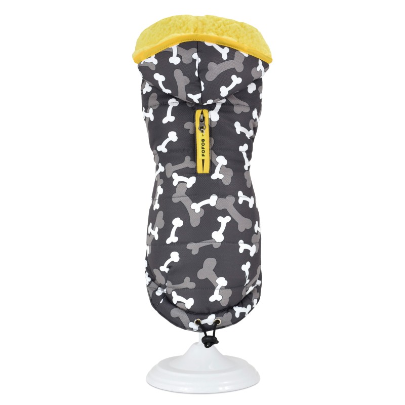 CHAQUETA CAMUFLABONES GRIS CON BORREGUITO AMARILLO 20CM D.