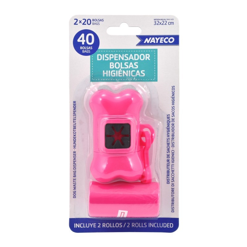 PORTABOLSAS+2 ROLLOS de 20 bolsas ROSA
