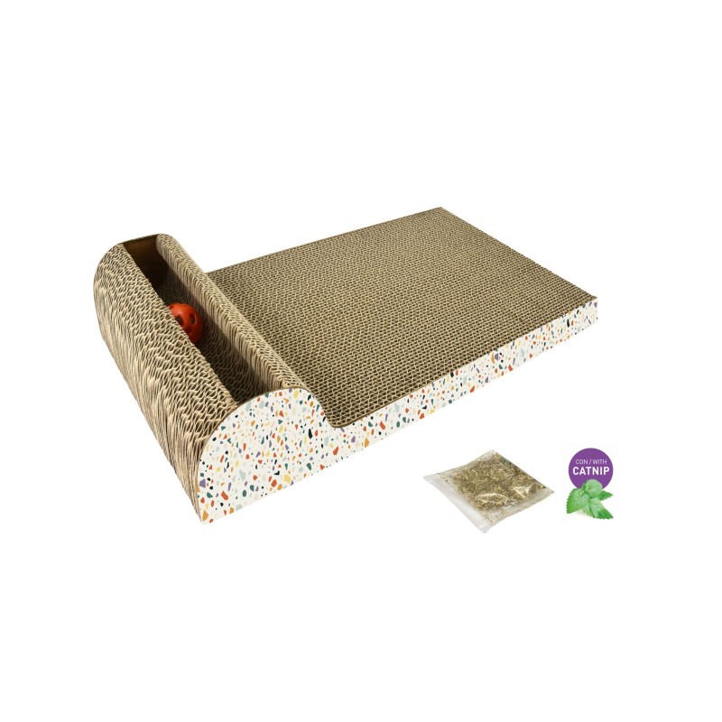 ECOLINE RASCADOR CARTON CON PELOTA Y CATNIP 46x25x11cm