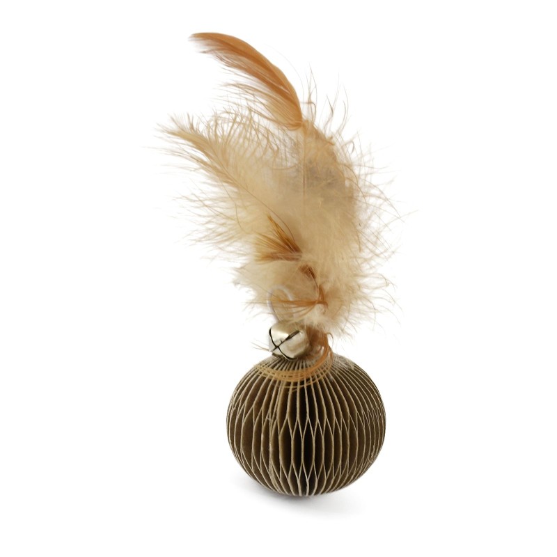 PELOTA DE CARTON CON CASCABEL Y PLUMA (UMV 3uds.)