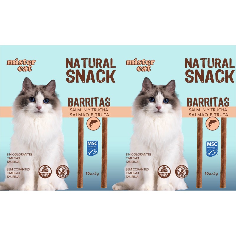BOLSA NATURAL SNACK GATOS BARRITAS SALMON 10x5gr SAN DIMAS (12) NS