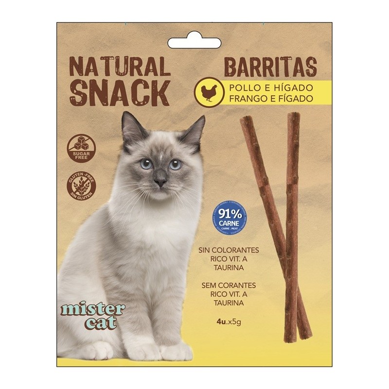 BOLSA NATURAL SNACK GATOS BARRITAS POLLO E HIGADO 4x5gr SAN DIMAS (24)