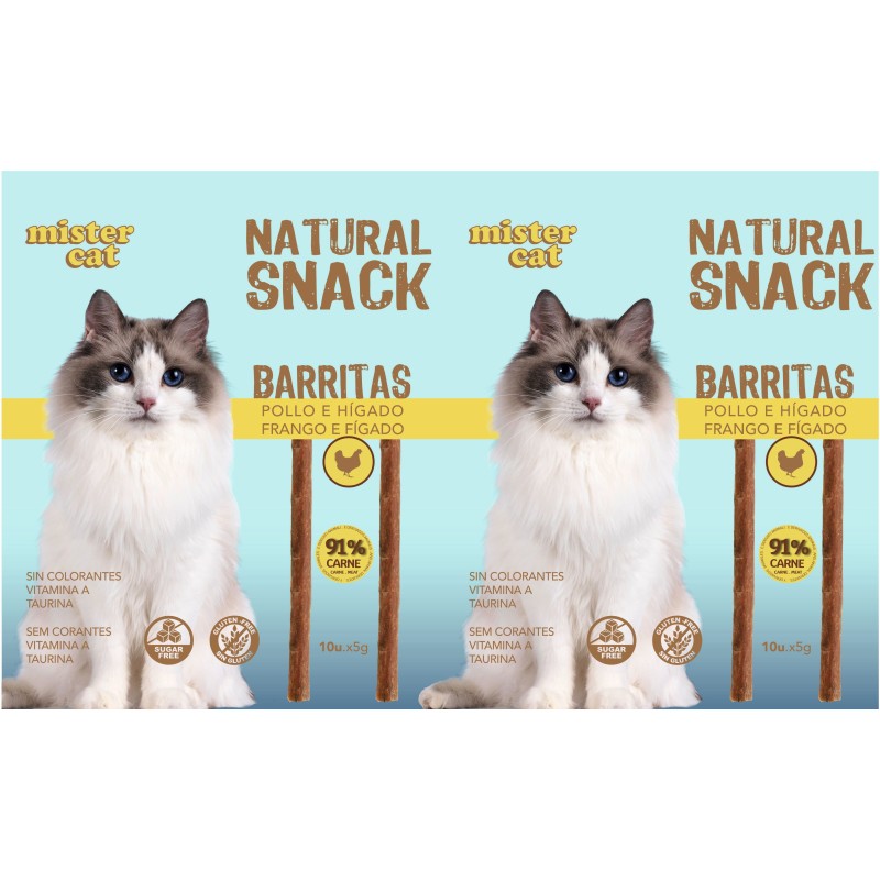 BOLSA NATURAL SNACK GATOS BARRITAS POLLO 10x5gr SAN DIMAS (12) NS