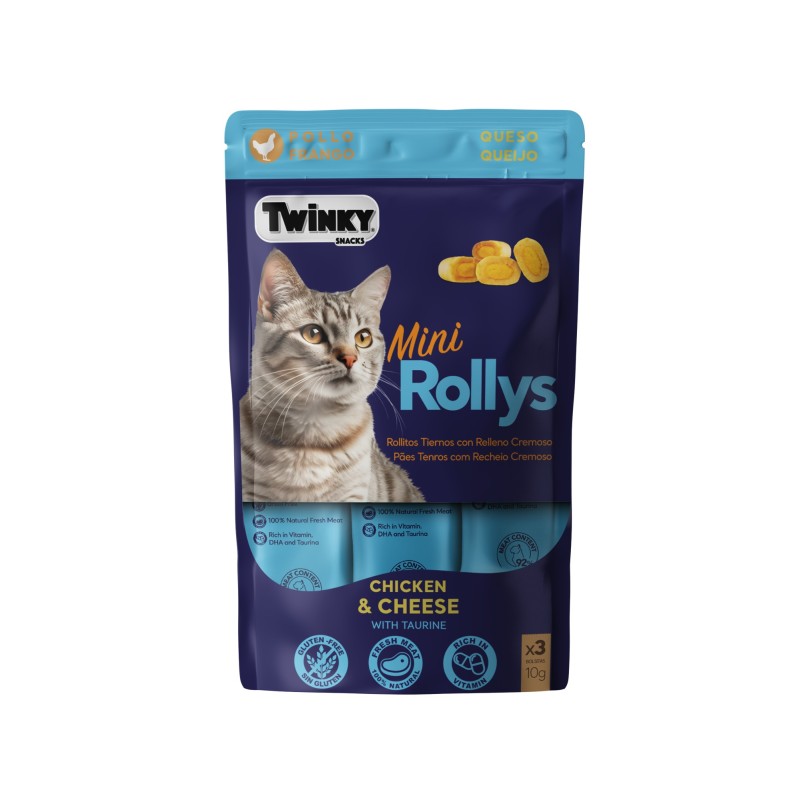 BOLSA TWINKY SNACK GATO MINI ROLLYS QUESO 3x10gr SAN DIMAS (12) NS