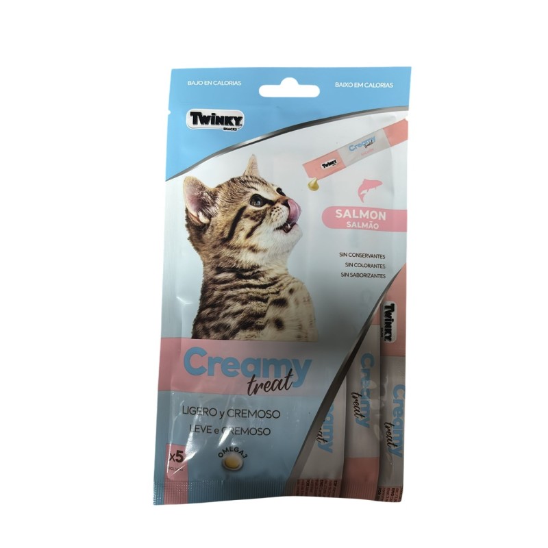 BOLSA CREAMY TREAT SALMON 5x15gr -snack liquido gatos SAN DIMAS (12) NS