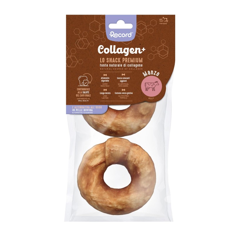 RECORD COLLAGEN+ 2 SNACKS PARA PERROS DONUT M 100 G CARNE DE RES (caja 12 uds)