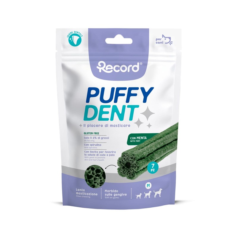 RECORD PUFFYDENT 7 SNACK SUAVE PARA PERROSS M 105 G MENTA (7uds/caja)