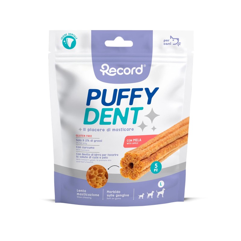 RECORD PUFFYDENT 5 SNACK SUAVE PARA PERROSS L 120 G MANZANA (9uds/caja)