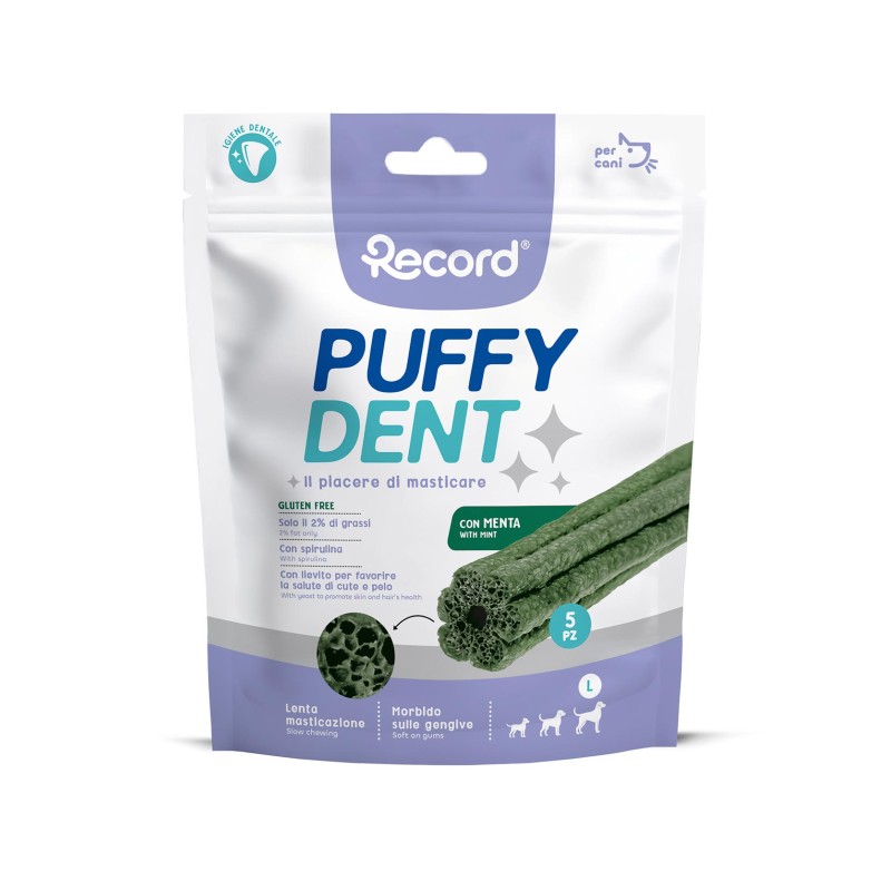 RECORD PUFFYDENT 5 SNACK SUAVE PARA PERROSS L 120 G MENTA (9uds/caja)
