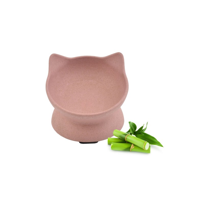 COMEDERO GATO BAMBU ELEVADO ROSA 140ml