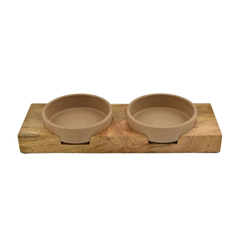 SET COMEDEROS BAMBU CON SOPORTE MADERA DE MANGO 33x13x5cm