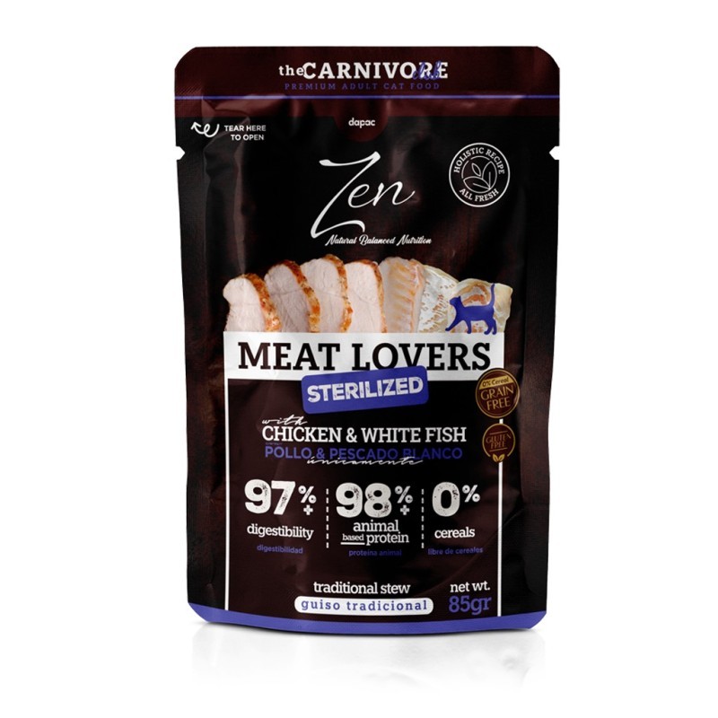 Zen Cat Pouches Fish Lovers Sterilized Pescado Blanco y Pavo 85 gr (12uds/caja)