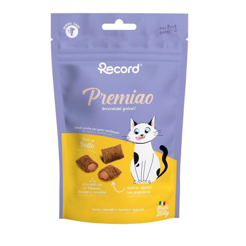 RECORD PREMIO SNACK  RELLENO PARA GATOS ESTERILIZADOS 50 G DE POLLO (8uds/caja)