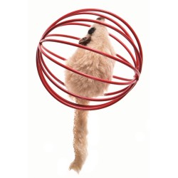 RECORD JUGUETE PARA GATO ESFERA Y RATON BEIGE Y ROJA 6CM