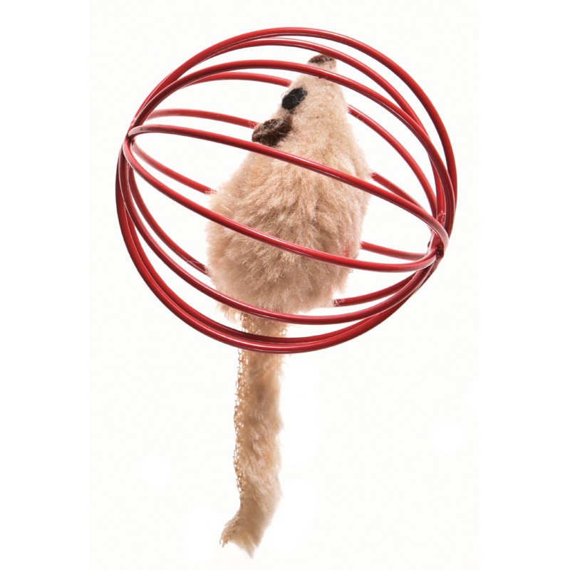 RECORD JUGUETE PARA GATO ESFERA Y RATON BEIGE Y ROJA 6CM