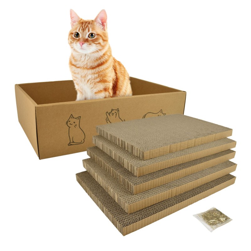 RASCADOR CARTON CON CINCO RECAMBIOS Y CATNIP 42x29x12 cm